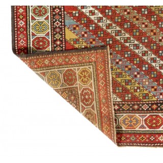 Antique Caucasian Gendje Rug Colorful Diagonal Stripes, circa 1875