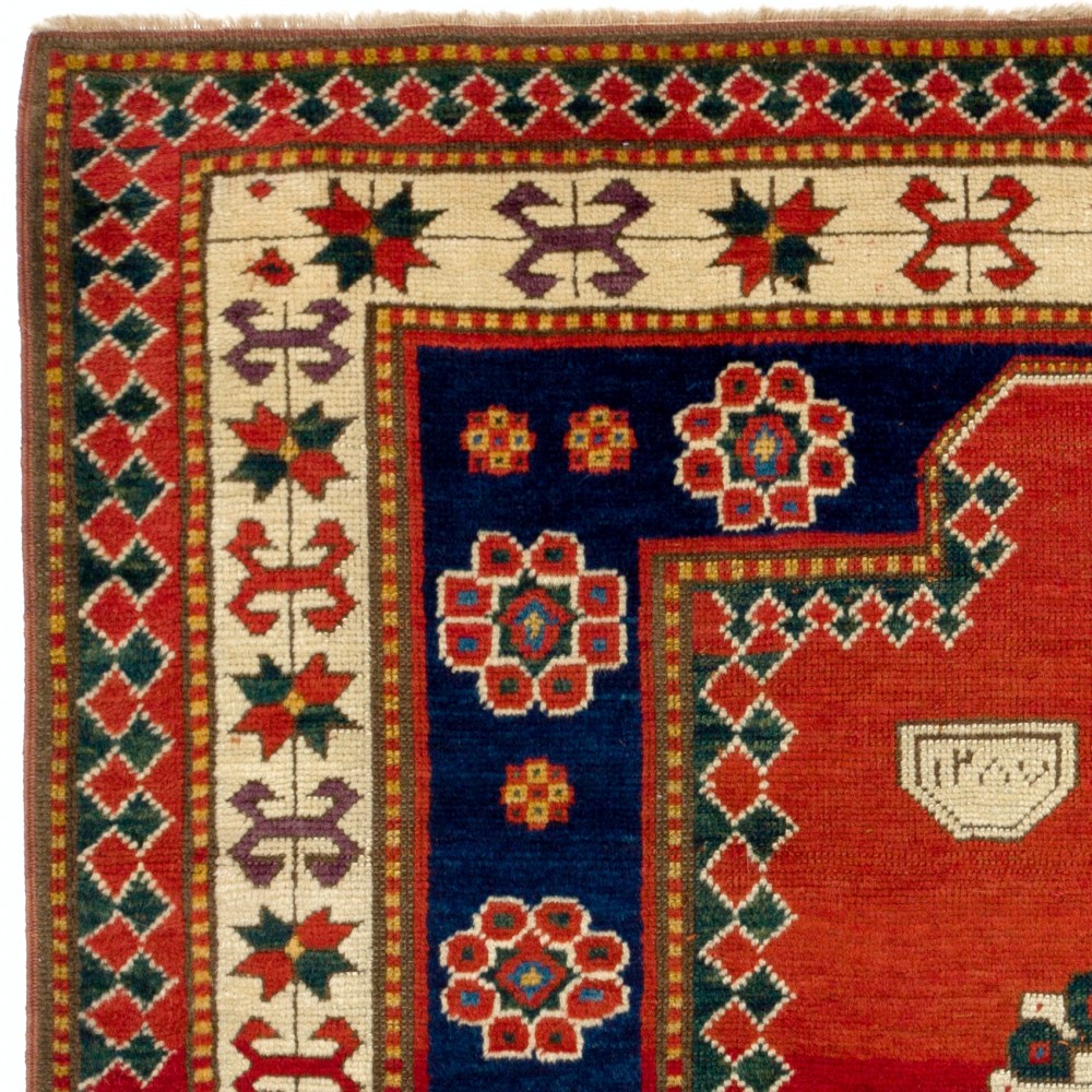 Dated 1870. Antique Caucasian Kazak Rug, Top Shelf Collectors Prayer Rug