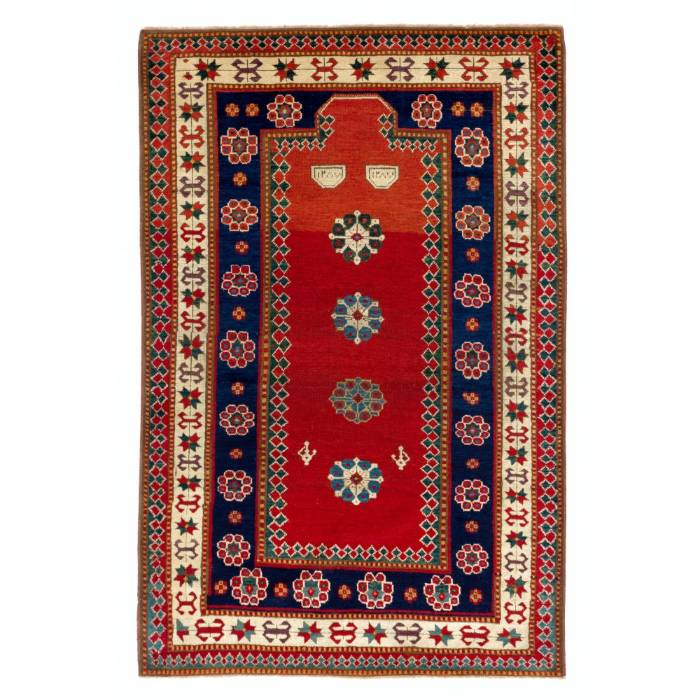 Dated 1870. Antique Caucasian Kazak Rug, Top Shelf Collectors Prayer Rug