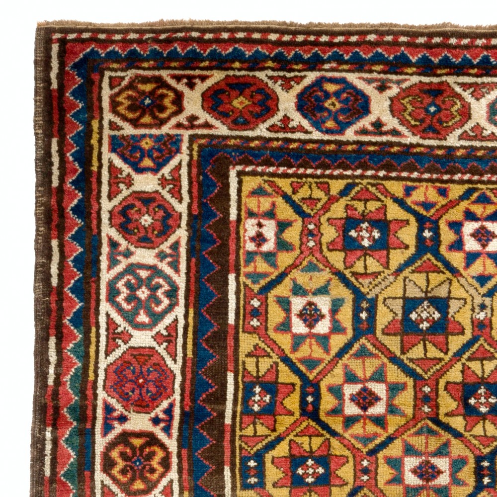 Antique Caucasian Kazak Rug with Yellow Field, Late 19th Century, circa 1880
