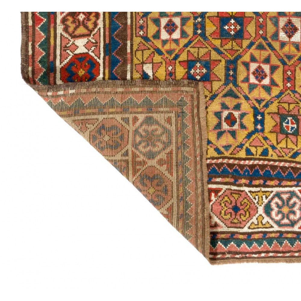Antique Caucasian Kazak Rug with Yellow Field, Late 19th Century, circa 1880