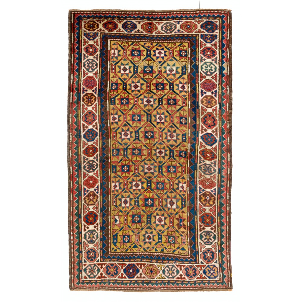 Antique Caucasian Kazak Rug with Yellow Field, Late 19th Century, circa 1880