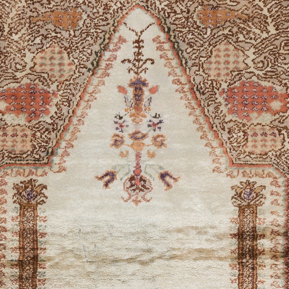 Vintage Anatolian Art Silk Prayer Rug