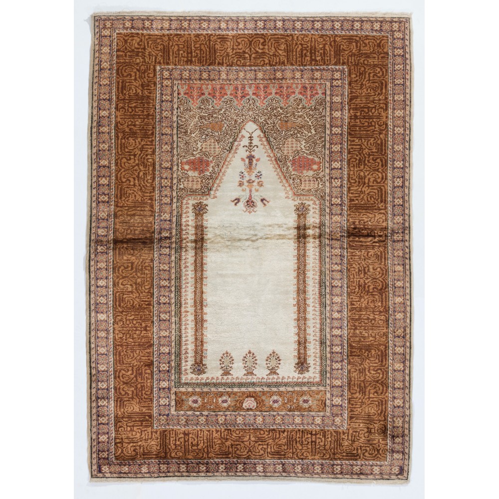 Vintage Anatolian Art Silk Prayer Rug