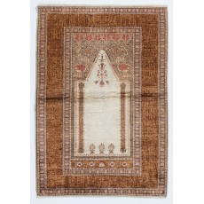 Vintage Anatolian Art Silk Prayer Rug