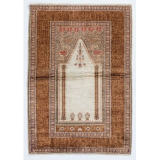 Vintage Anatolian Art Silk Prayer Rug