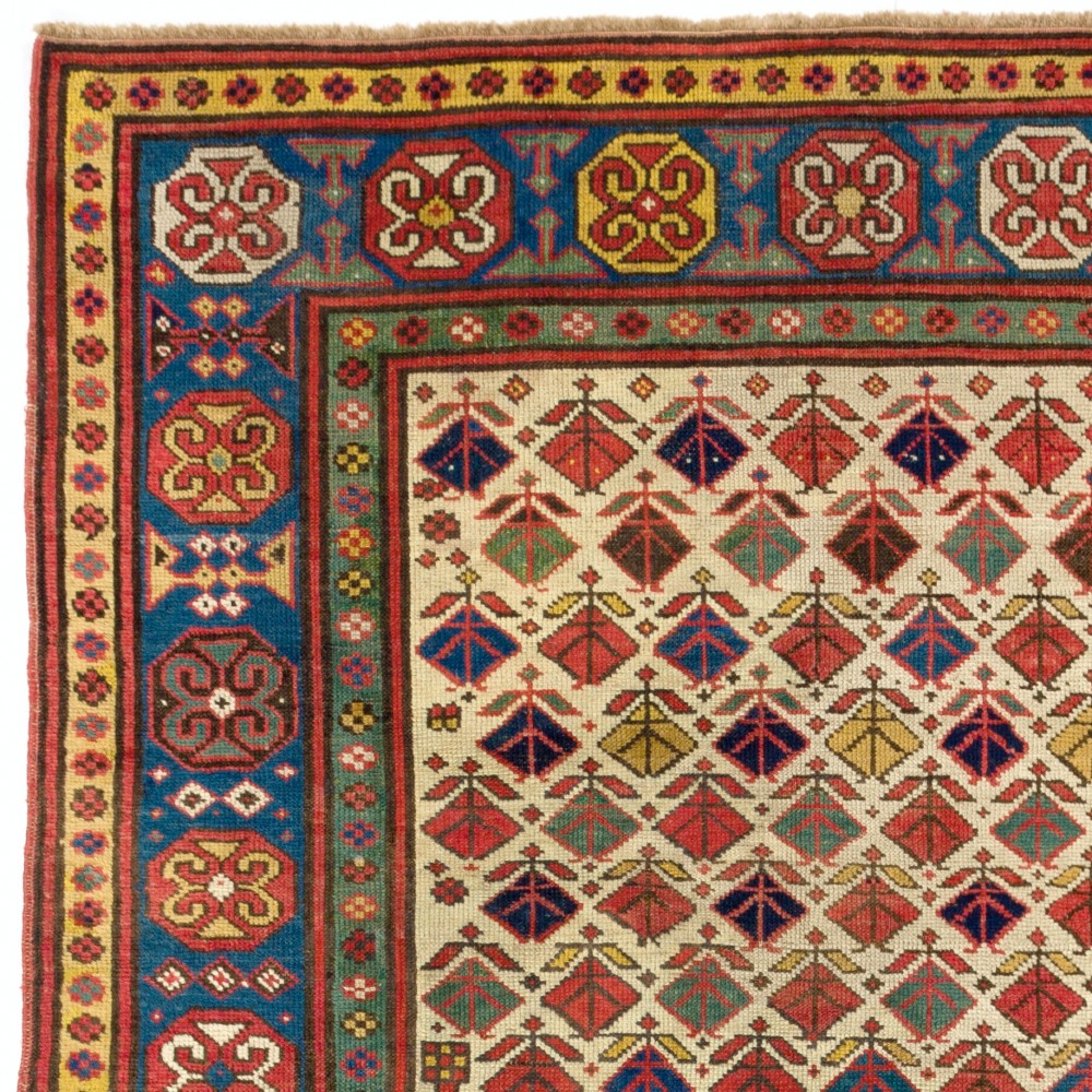 Antique Ivory Ground Caucasian Kazak Rug, circa 1875
