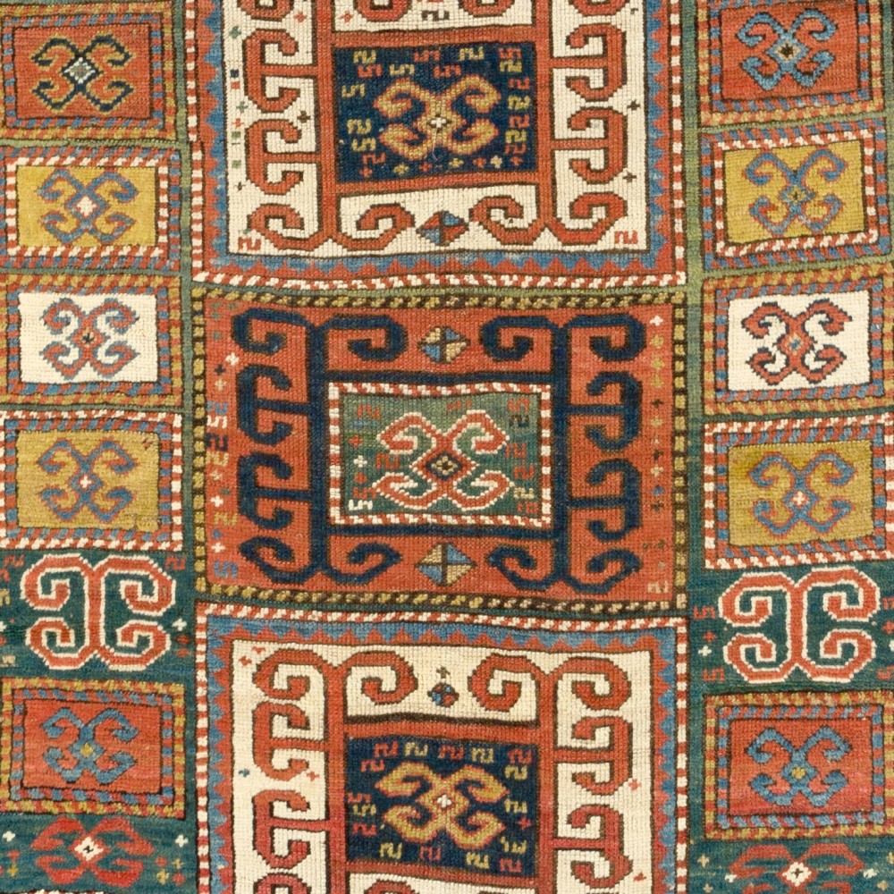 Antique Green Ground Caucasian Karatchoph Kazak Rug, circa 1870