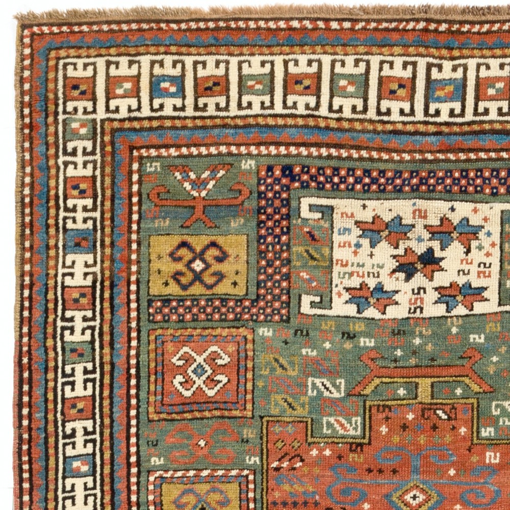 Antique Green Ground Caucasian Karatchoph Kazak Rug, circa 1870