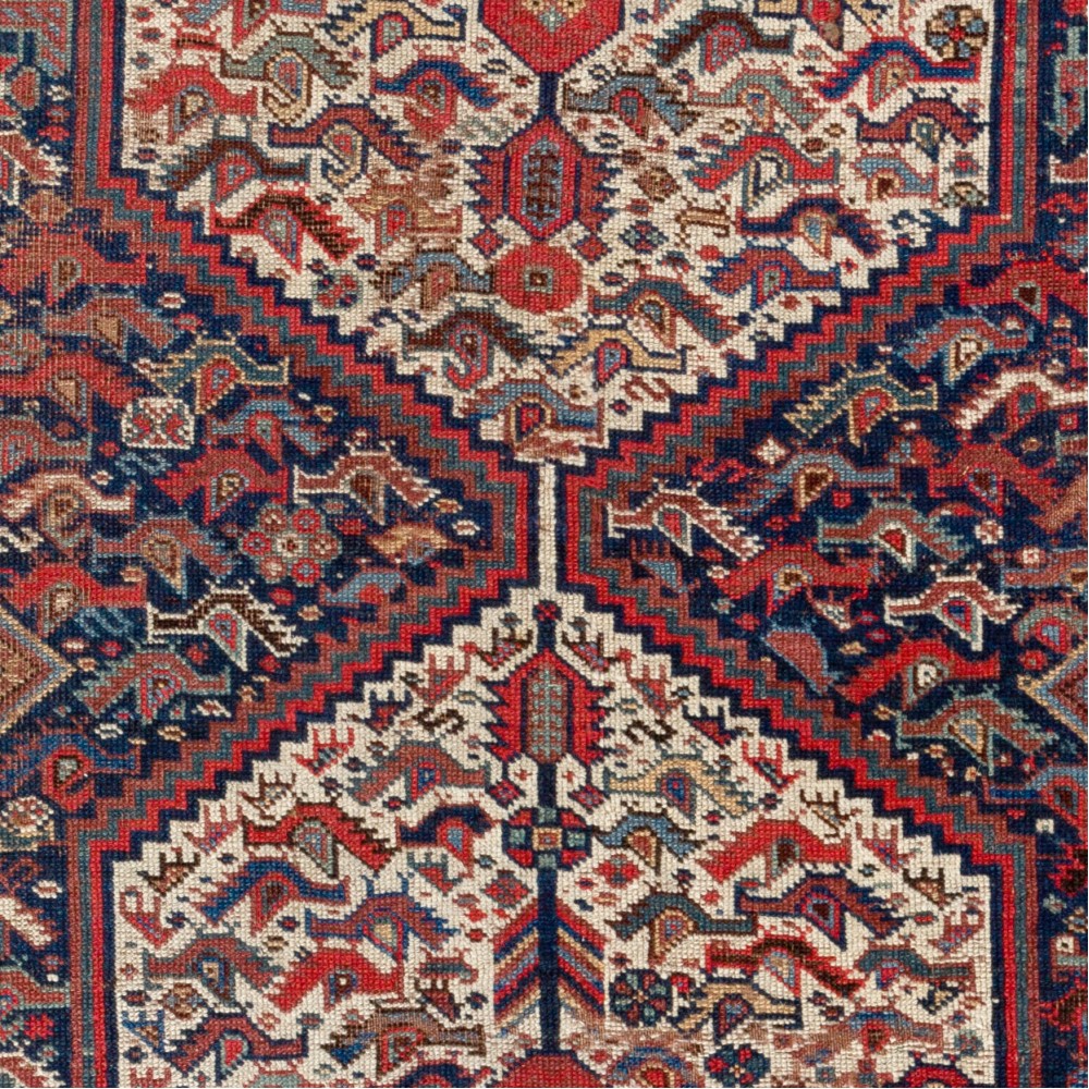 Antique Persian Shiraz Qashqai Rug, Ca 1890, 100% Wool