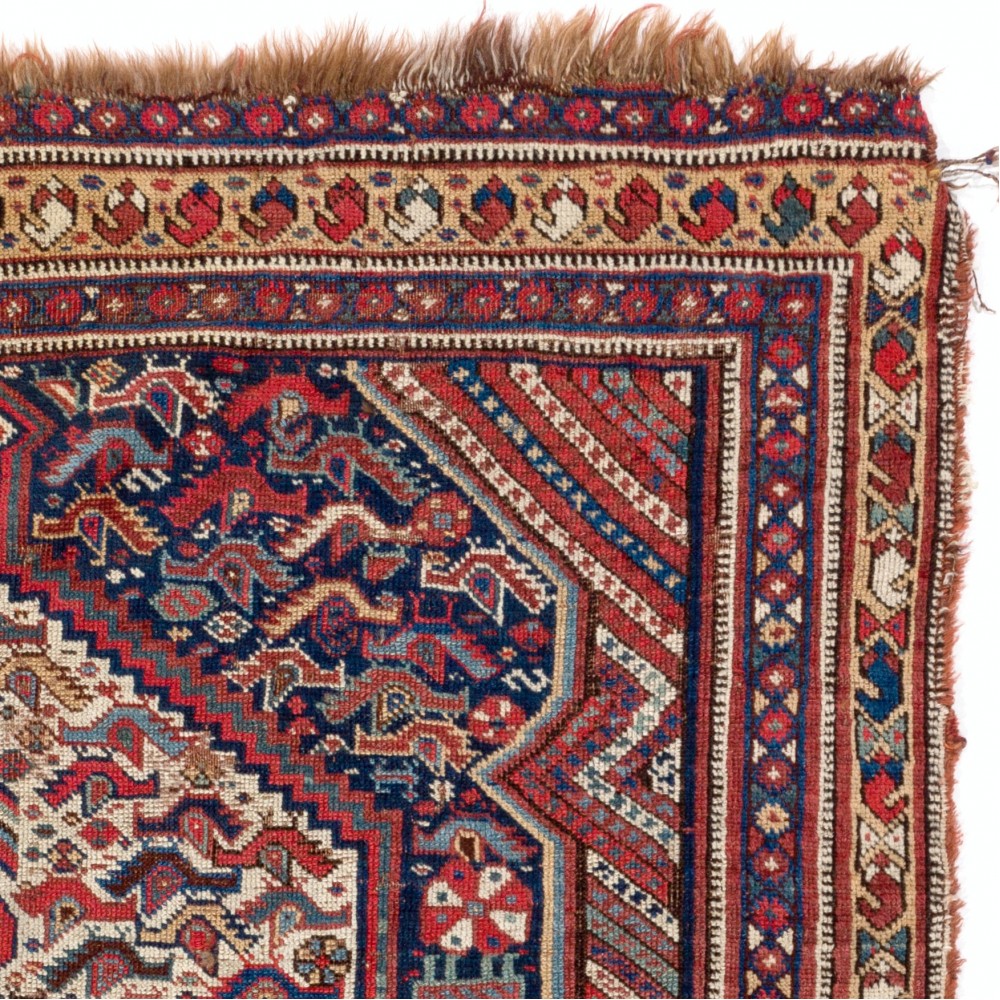 Antique Persian Shiraz Qashqai Rug, Ca 1890, 100% Wool