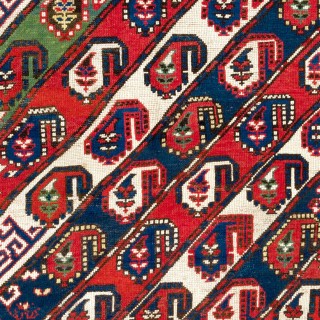 Antique Caucasian Gendje Kazak Rug with Diagonal Stripes