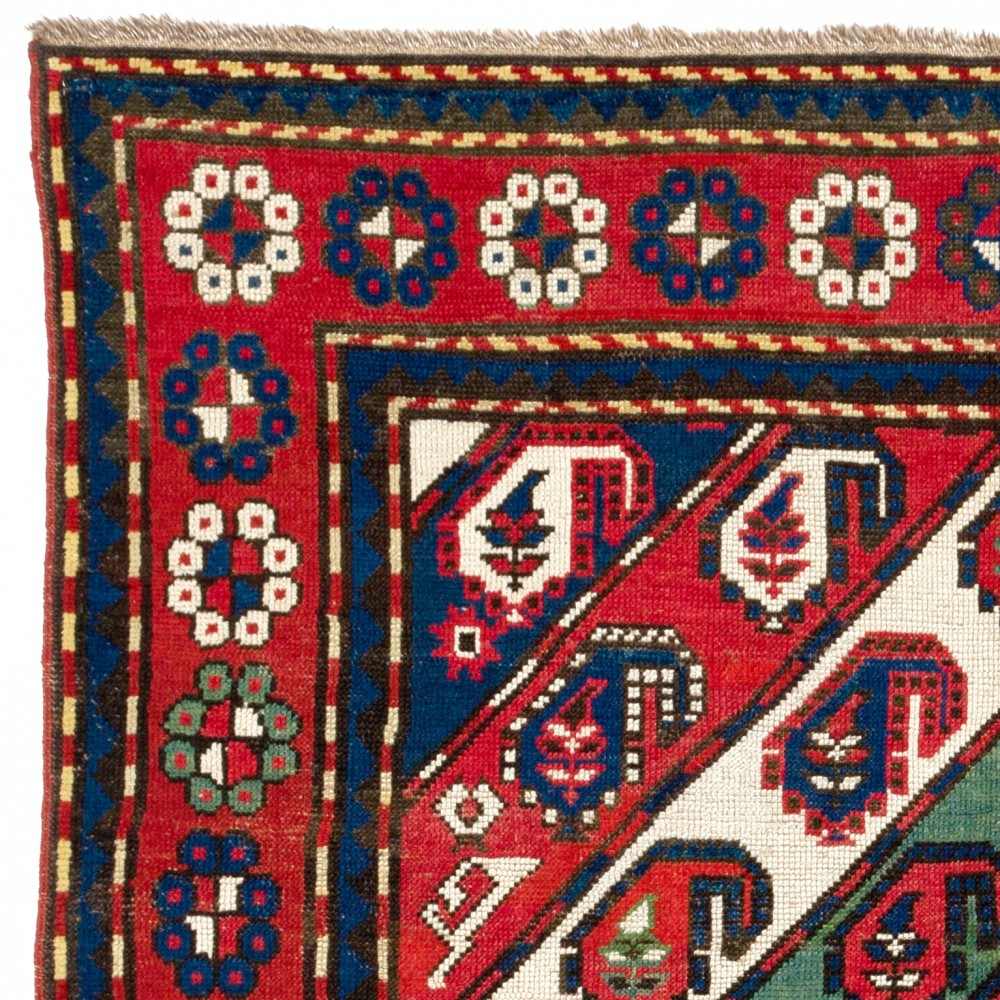 Antique Caucasian Gendje Kazak Rug with Diagonal Stripes