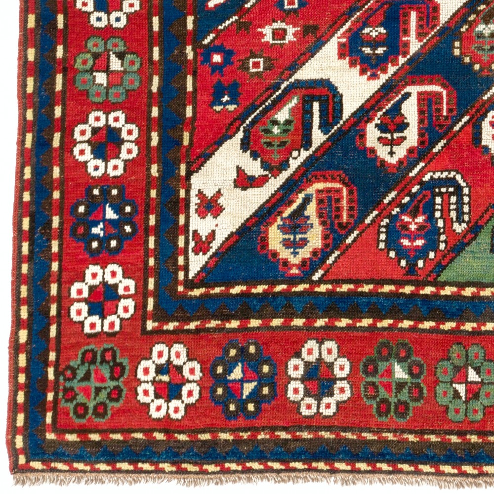 Antique Caucasian Gendje Kazak Rug with Diagonal Stripes