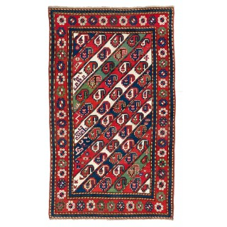 Antique Caucasian Gendje Kazak Rug with Diagonal Stripes