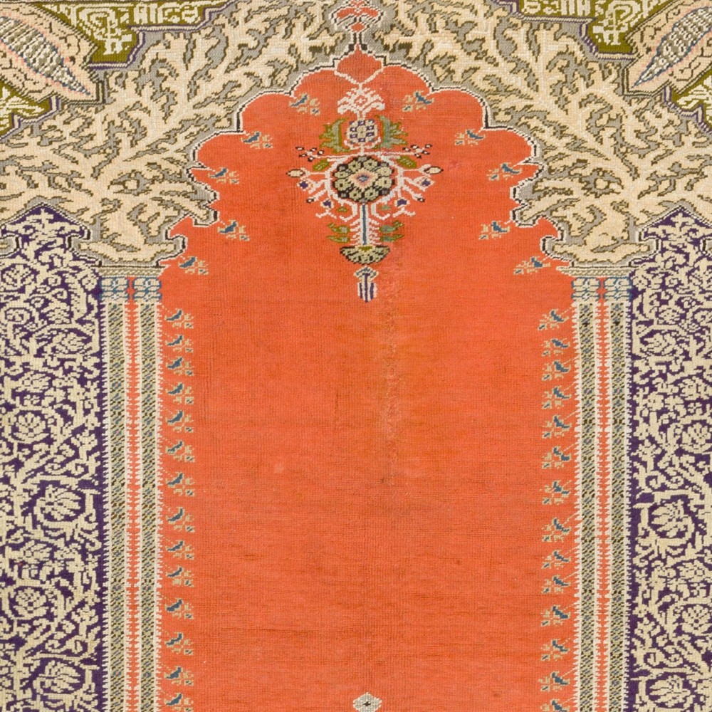 Antique Turkish Panderma Rug with Archway, Vase, Chandelier and Flowers
