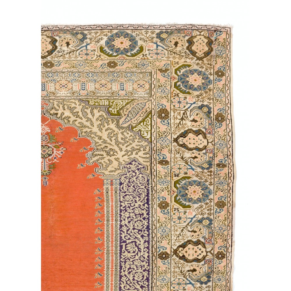 Antique Turkish Panderma Rug with Archway, Vase, Chandelier and Flowers