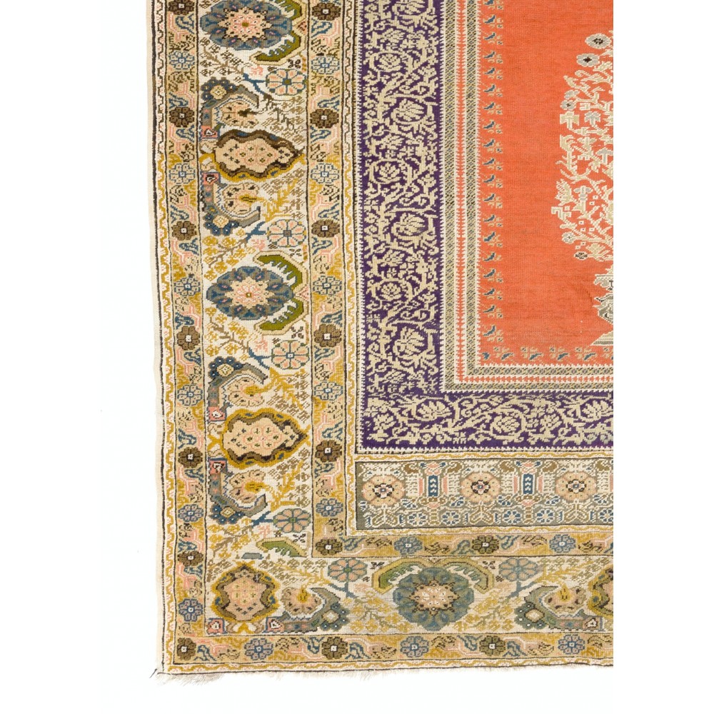 Antique Turkish Panderma Rug with Archway, Vase, Chandelier and Flowers