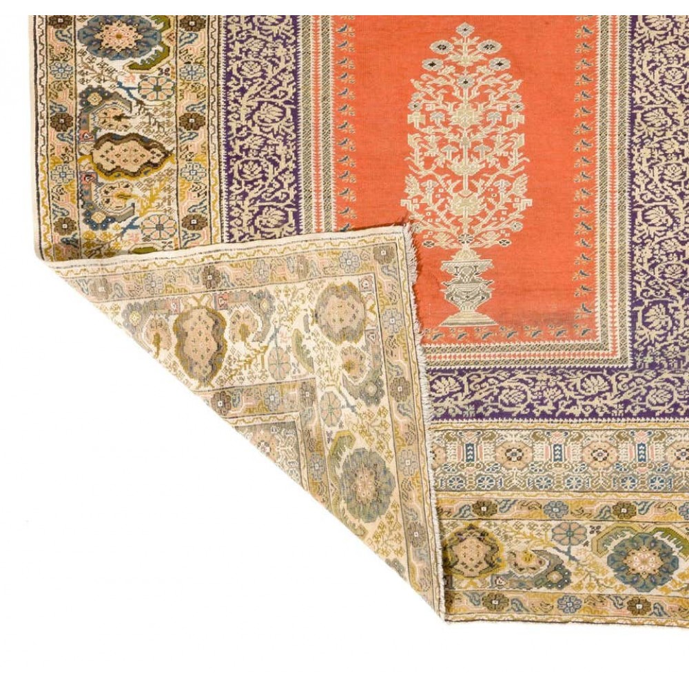 Antique Turkish Panderma Rug with Archway, Vase, Chandelier and Flowers