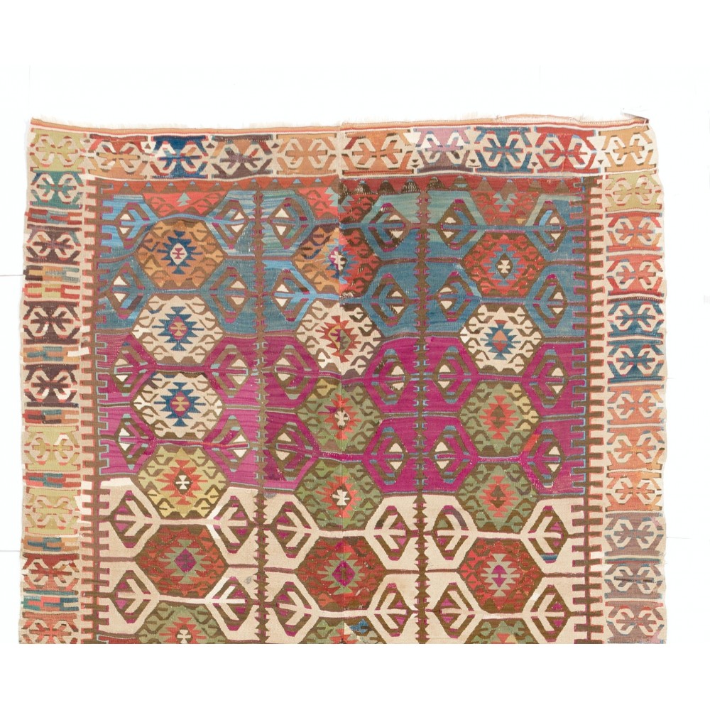 Antique Turkish Konya Kilim Rug, Flat-Weave Floor Covering, Ca 1890