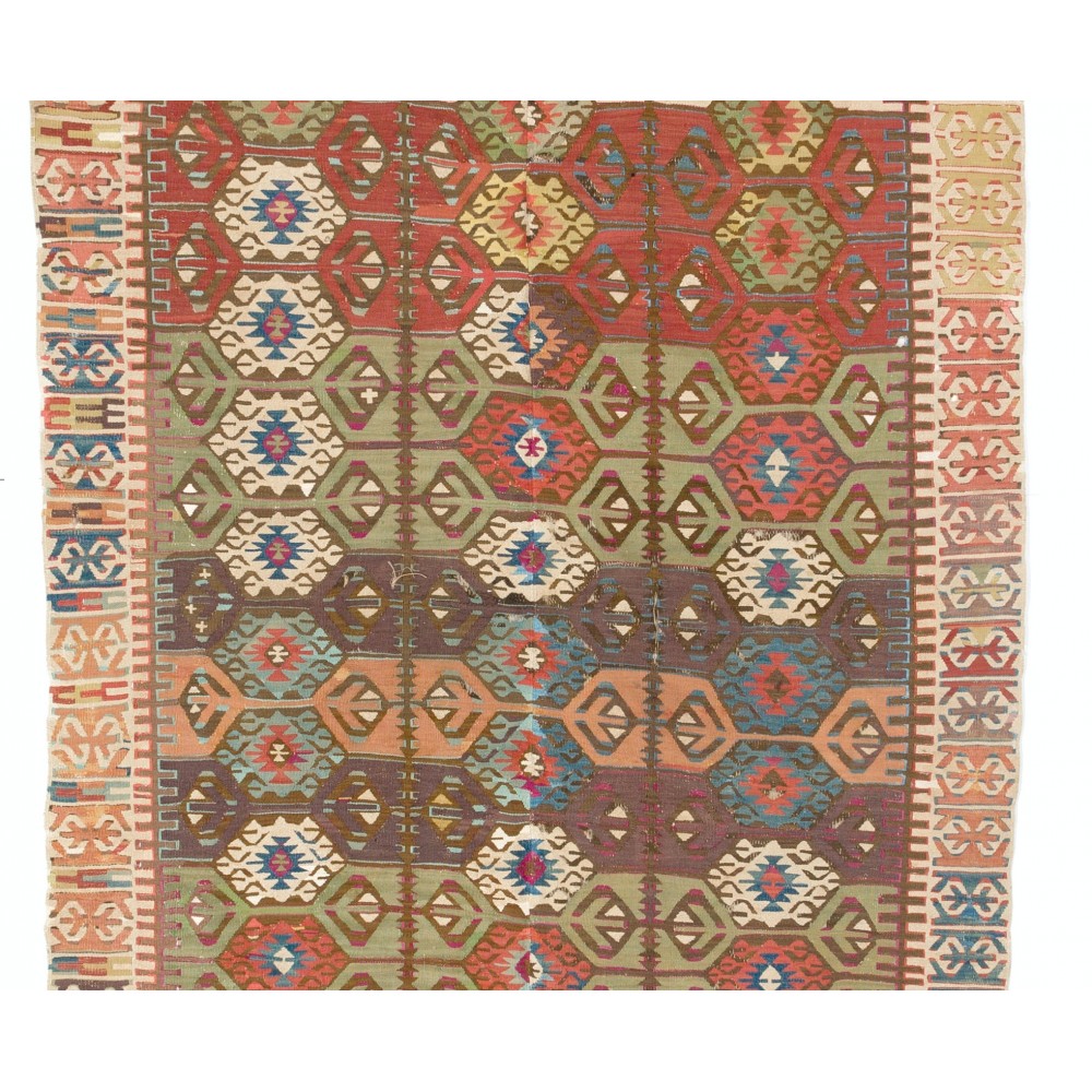 Antique Turkish Konya Kilim Rug, Flat-Weave Floor Covering, Ca 1890
