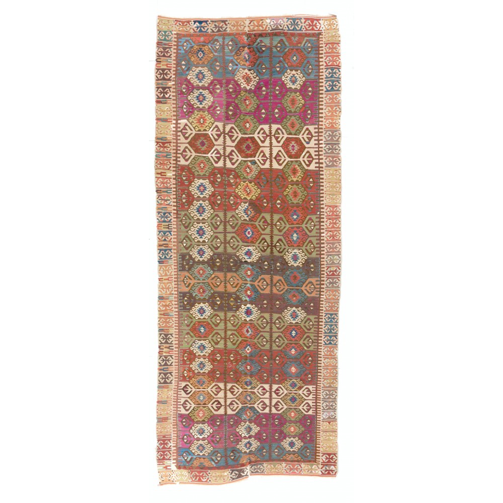 Antique Turkish Konya Kilim Rug, Flat-Weave Floor Covering, Ca 1890