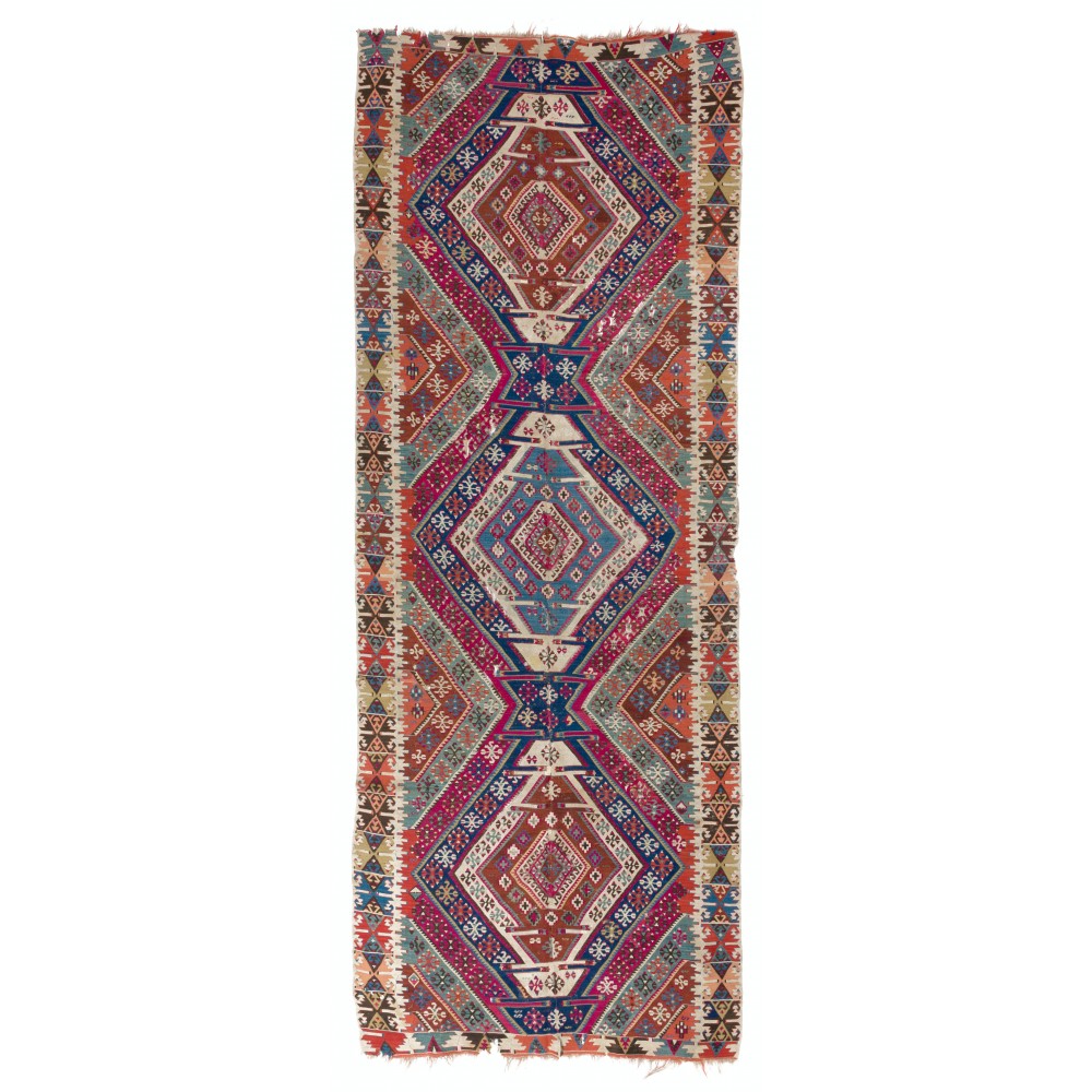 Rare Antique Handmade Anatolian Flat-Weave Kilim Rug, Ca 1875