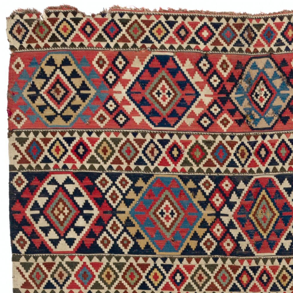 Antique Caucasian Shirvan Kilim Rug, Ca 1870, 100% Wool & Natural Dyes