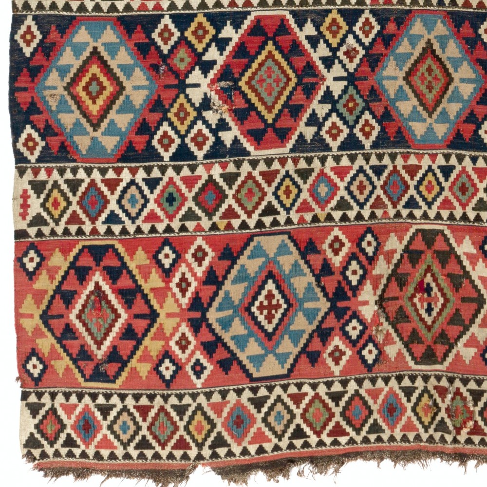 Antique Caucasian Shirvan Kilim Rug, Ca 1870, 100% Wool & Natural Dyes