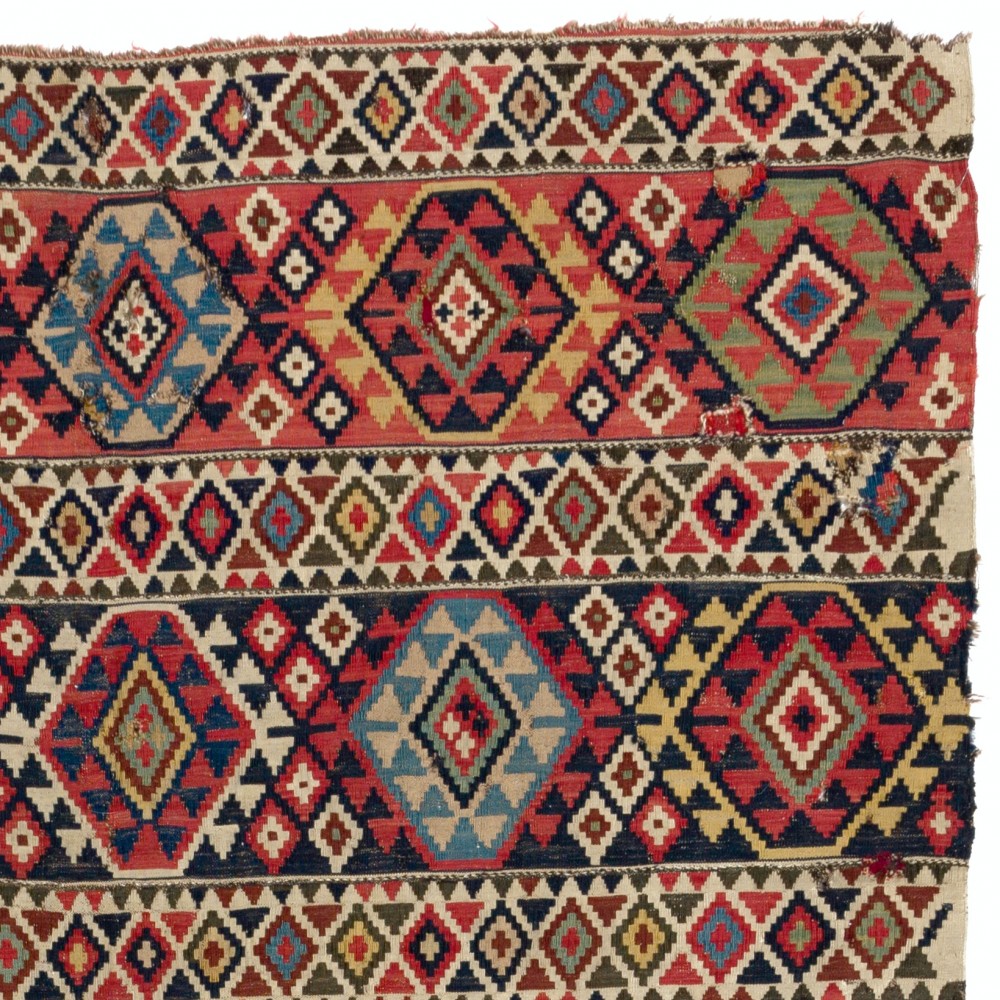 Antique Caucasian Shirvan Kilim Rug, Ca 1870, 100% Wool & Natural Dyes