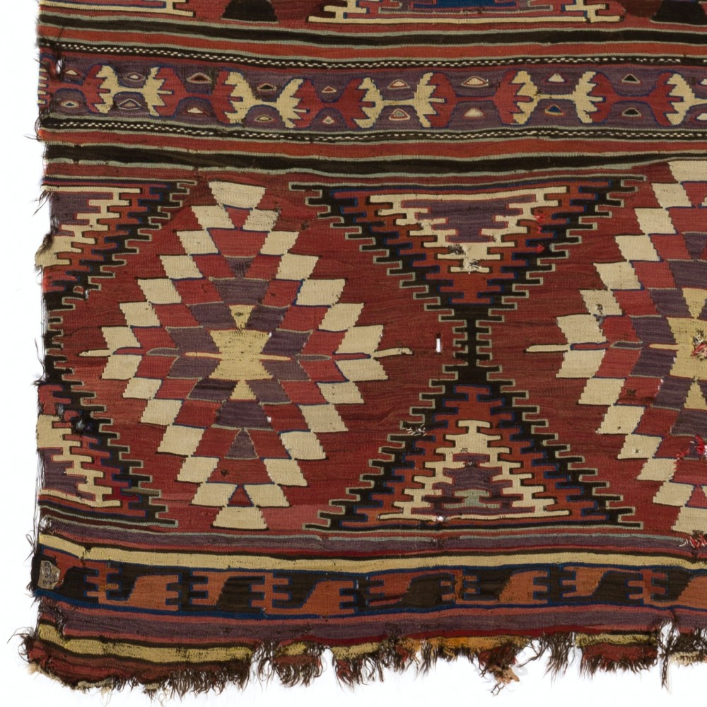 Antique Turkish Konya Kilim, Flat-Weave Rug. Ca 1850