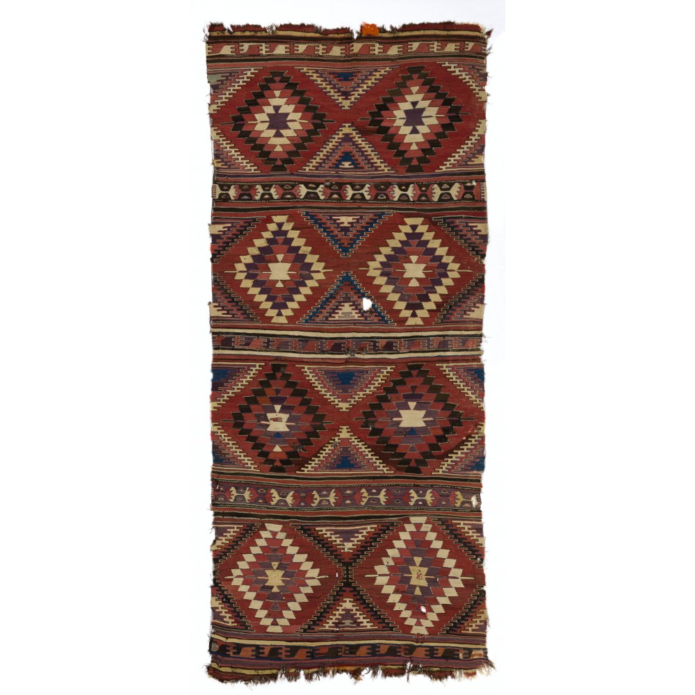 Antique Turkish Konya Kilim, Flat-Weave Rug. Ca 1850