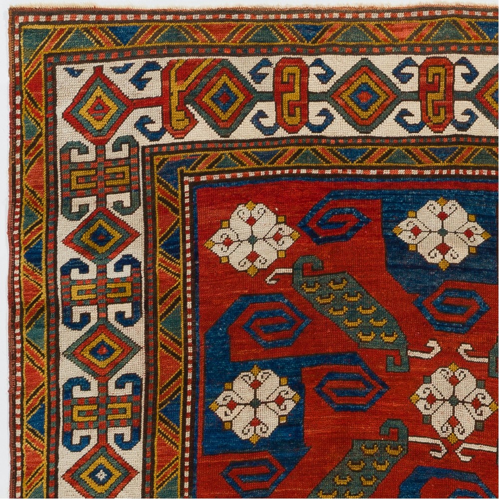 Rare Antique Caucasian Pinwheel Kazak Rug, Circa 1870