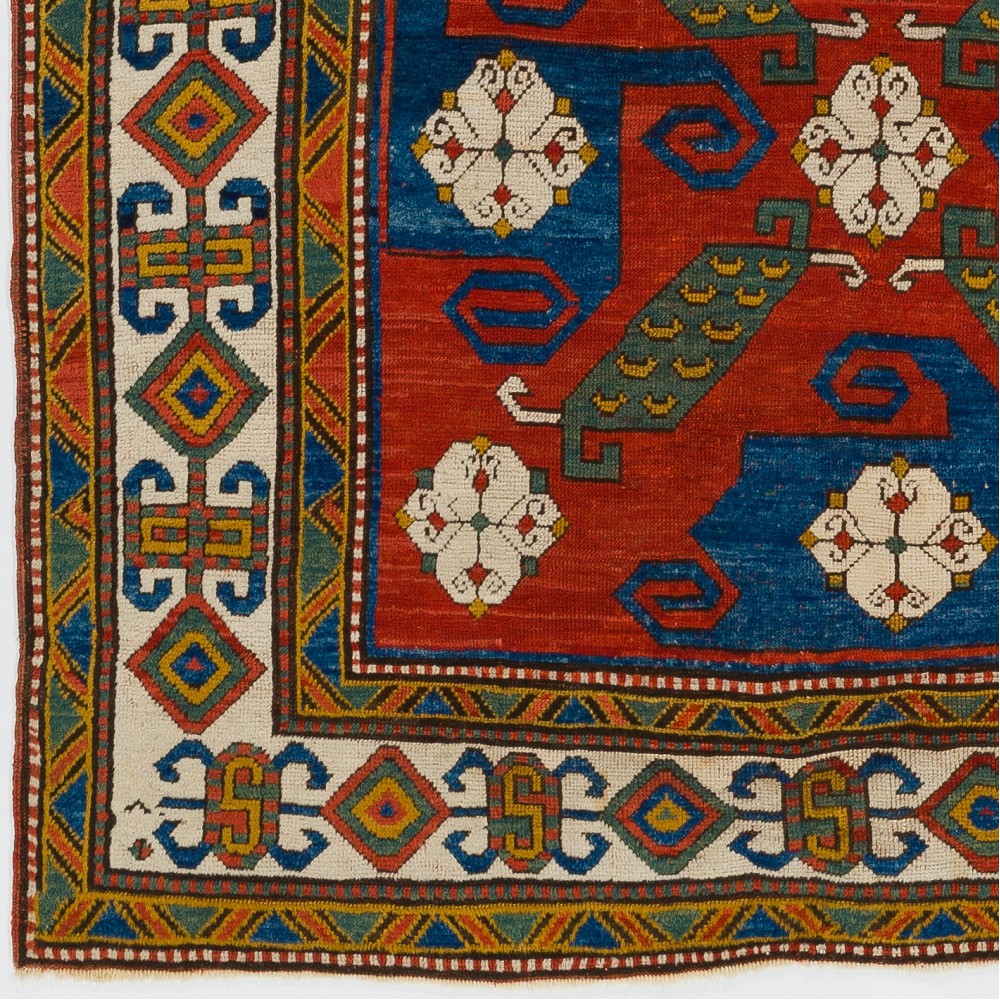 Rare Antique Caucasian Pinwheel Kazak Rug, Circa 1870