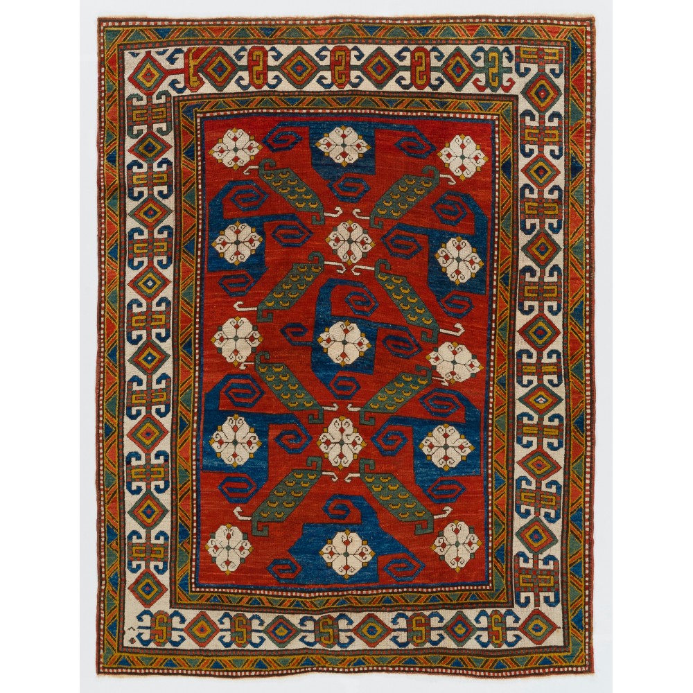 Rare Antique Caucasian Pinwheel Kazak Rug, Circa 1870