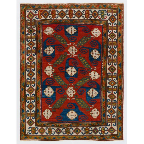 Rare Antique Caucasian Pinwheel Kazak Rug, Circa 1870
