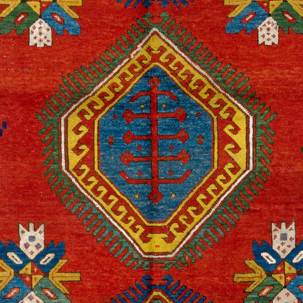 Antique Caucasian Armenian Kazak Rug, Ca 1900. Striking Natural Dyes