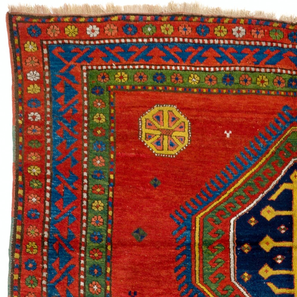 Antique Caucasian Armenian Kazak Rug, Ca 1900. Striking Natural Dyes