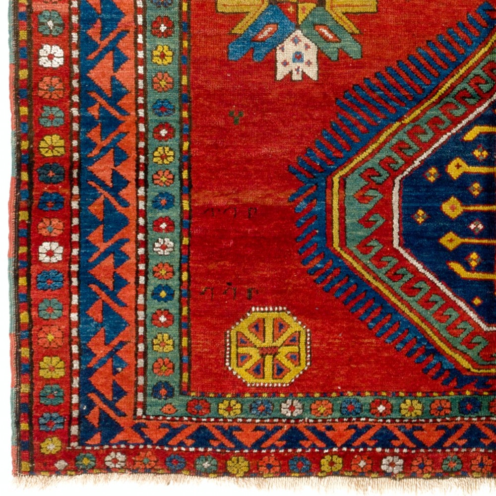 Antique Caucasian Armenian Kazak Rug, Ca 1900. Striking Natural Dyes