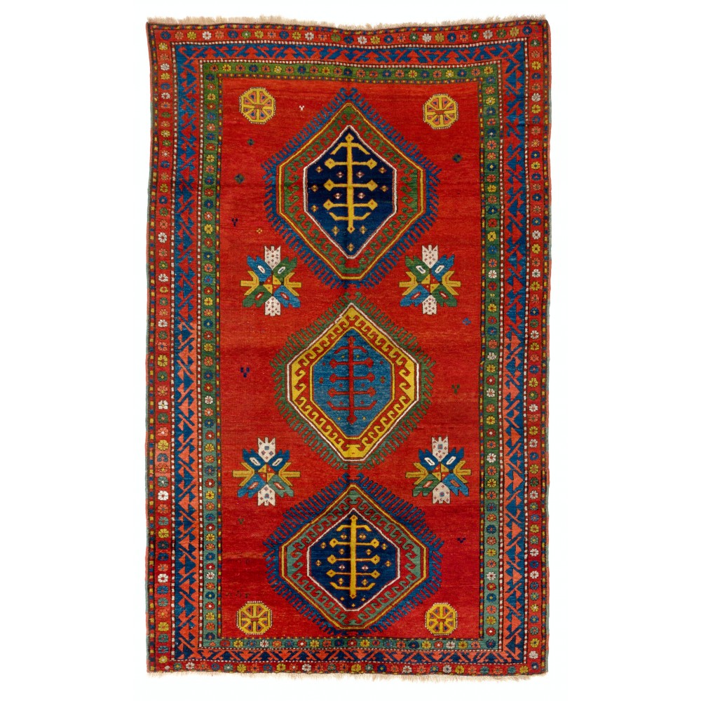 Antique Caucasian Armenian Kazak Rug, Ca 1900. Striking Natural Dyes