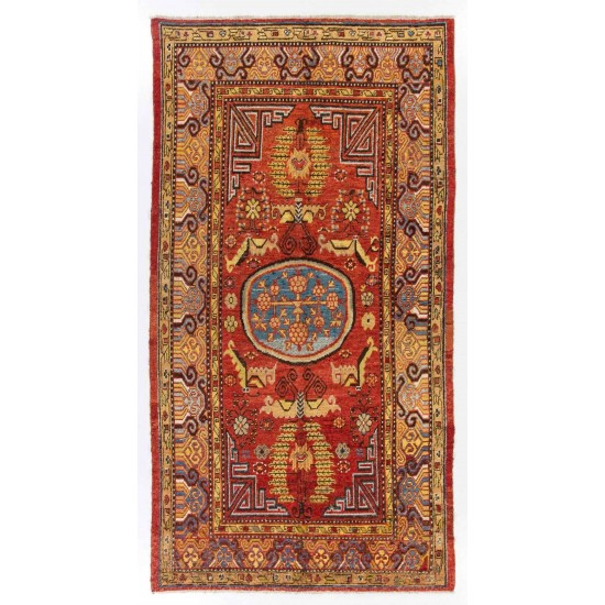 Outstanding Antique Hand-Knotted Khotan Rug, ca 1820, 100% Wool