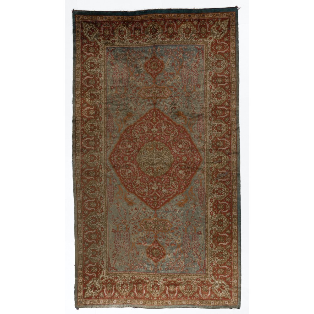 Rare Antique Double Sided "Angora" Wool Oushak Rug, Ca 1890