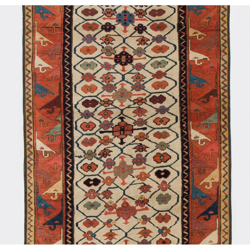 Antique Caucasian Moghan Kazak Runner Rug. Ca 1800