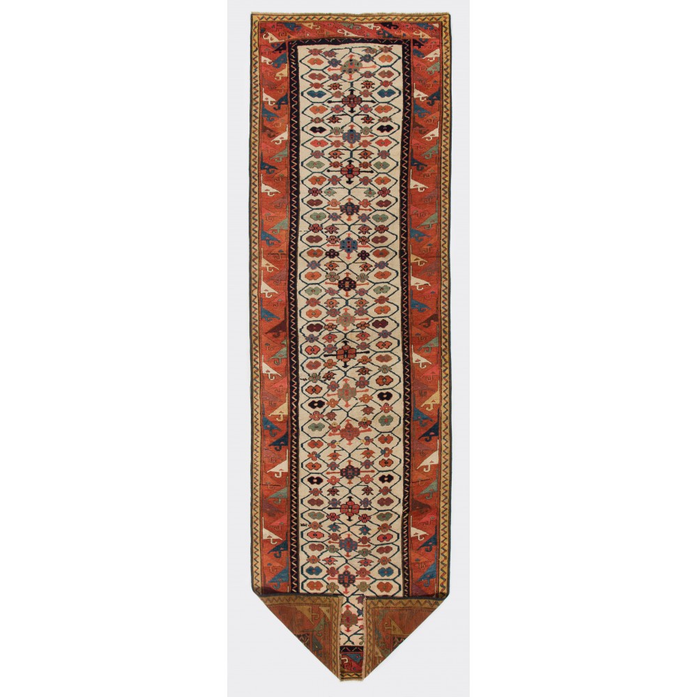 Antique Caucasian Moghan Kazak Runner Rug. Ca 1800
