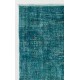 Vintage Handmade Anatolian Rug Over-Dyed in Teal Blue for Modern Interiors