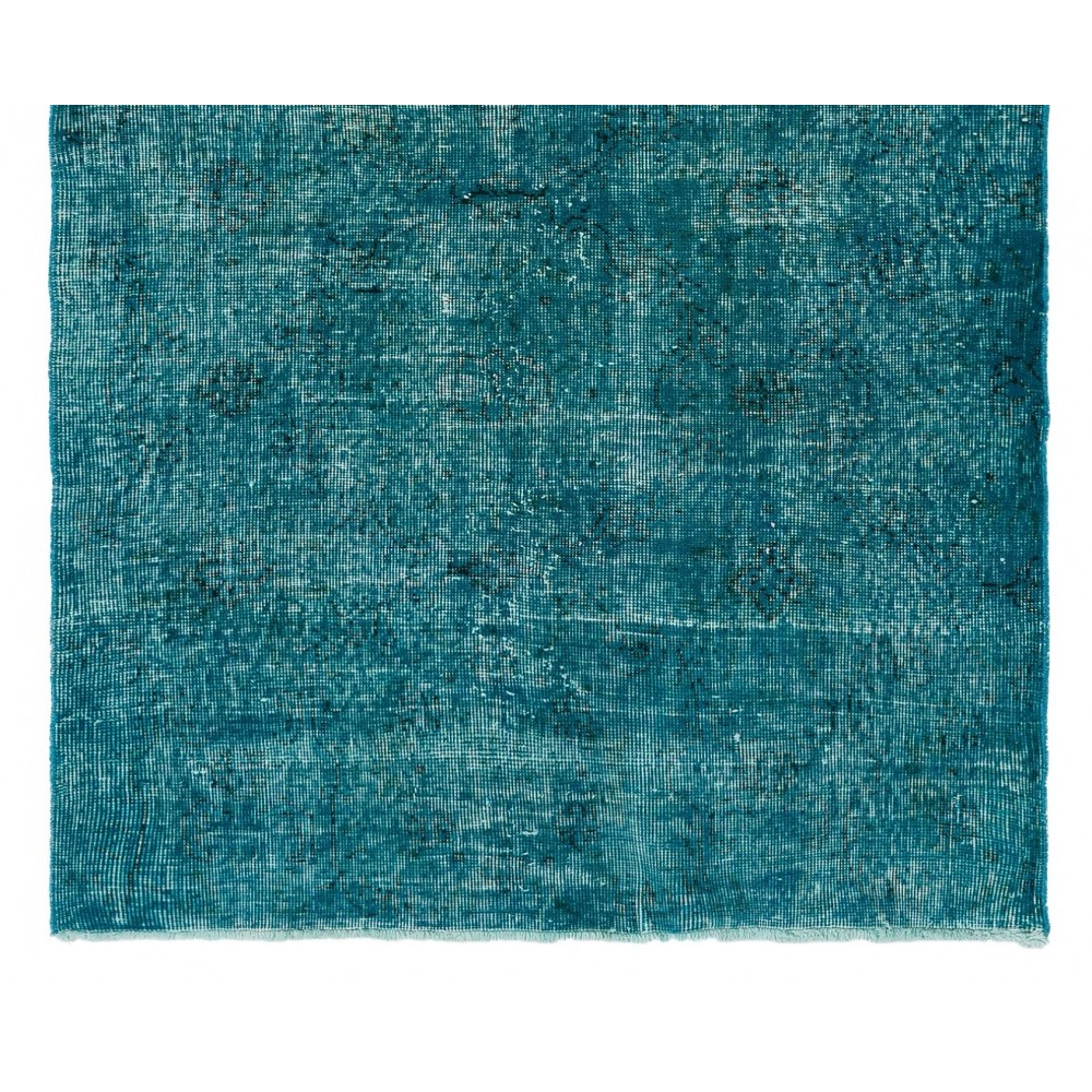 Vintage Handmade Anatolian Rug Over-Dyed in Teal Blue for Modern Interiors