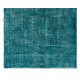 Vintage Handmade Anatolian Rug Over-Dyed in Teal Blue for Modern Interiors