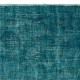 Vintage Handmade Anatolian Rug Over-Dyed in Teal Blue for Modern Interiors