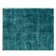 Vintage Handmade Anatolian Rug Over-Dyed in Teal Blue for Modern Interiors