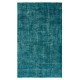 Vintage Handmade Anatolian Rug Over-Dyed in Teal Blue for Modern Interiors